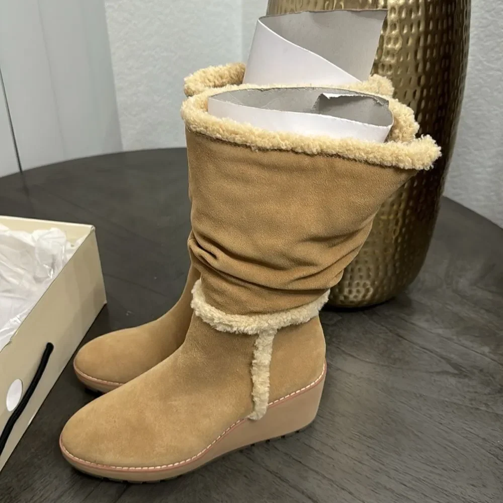 Anne Klein Womens Preslie Water Resistant Slouchy Wedge Boots Shoes